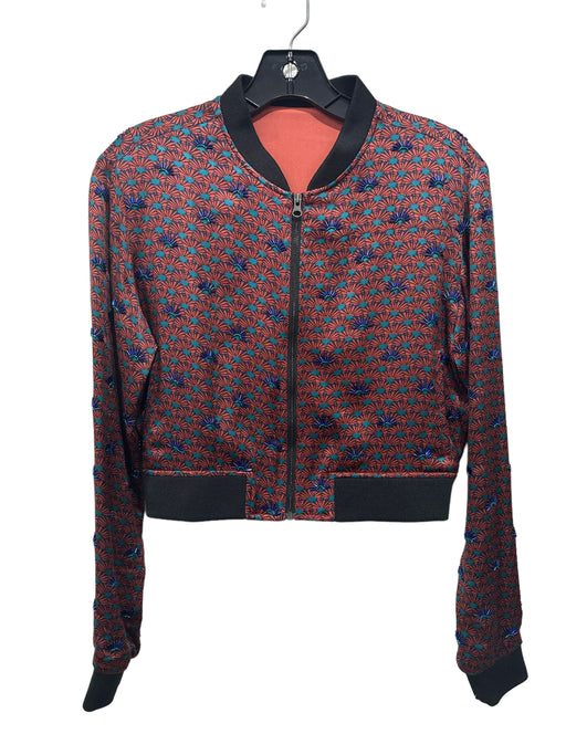 Metiseko Size XS Orange & Blue Silk Beaded Front Zip Abstract Reversible Jacket Orange & Blue / XS