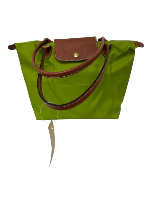 Longchamp Green & Tan Nylon Double Top Handle Bag Green & Tan / Medium