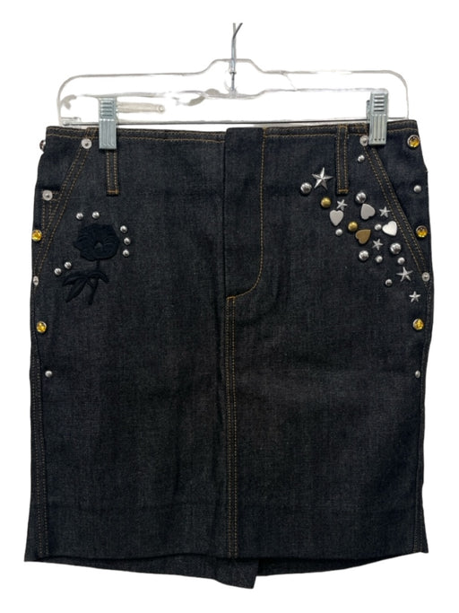 Coach Size 2 Black Denim Cotton Stud Detail Floral Patches Star Skirt Black Denim / 2