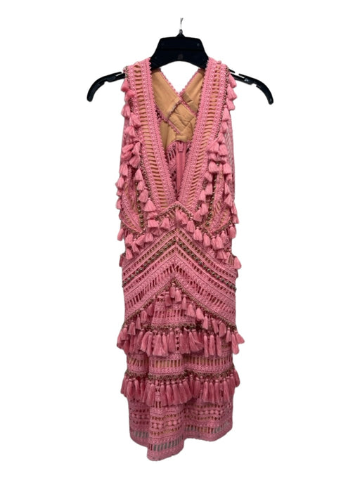 Thurley Size 6 Pink & Beige Polyester Gold hardware Tassels V Neck Dress Pink & Beige / 6