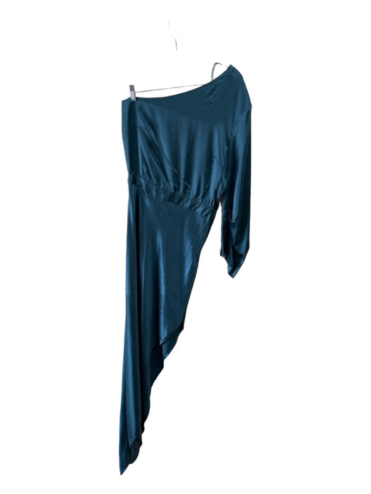 Michelle Mason Size 4 Ocean Blue Silk One Shoulder Long Sleeve Side Slit Dress Ocean Blue / 4