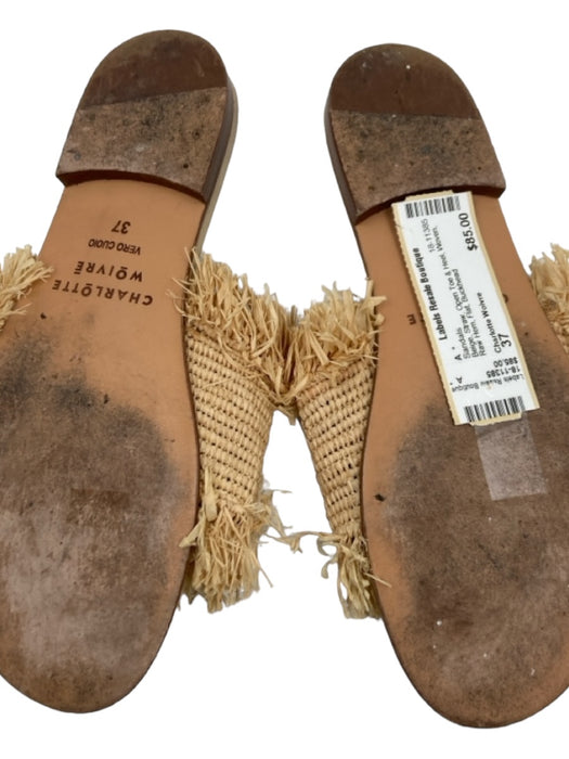 Charlotte Woivre Shoe Size 37 Beige Straw Open Toe & Heel Woven Raw Hem Sandals Beige / 37
