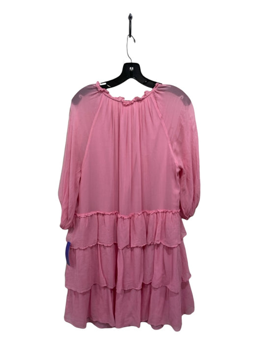 Alice + Olivia Size XL Pink Silk Ruffle Neck 3/4 Balloon Sleeve Dress Pink / XL
