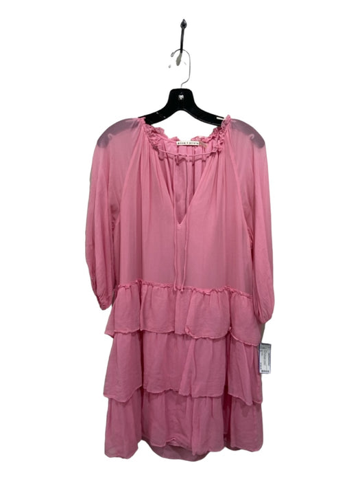 Alice + Olivia Size XL Pink Silk Ruffle Neck 3/4 Balloon Sleeve Dress Pink / XL