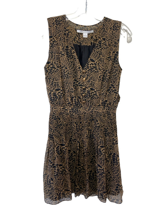 Diane Von Furstenberg Size 2 Brown & Black Silk Animal Print V Neck Dress Brown & Black / 2