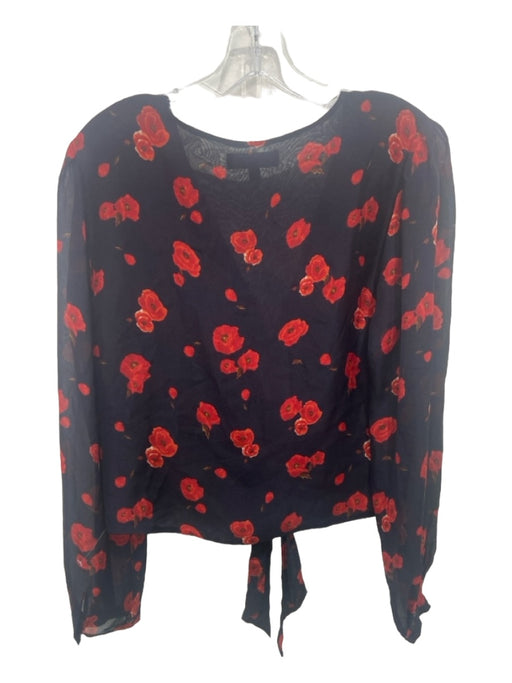 Intermix Size Medium Navy, Red, White Silk Long Sleeve Floral Button Front Top Navy, Red, White / Medium