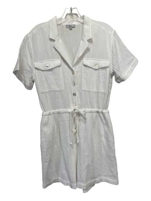 Rails Size Medium White Cotton Short Cuff Sleeve Button Front Pockets Romper White / Medium