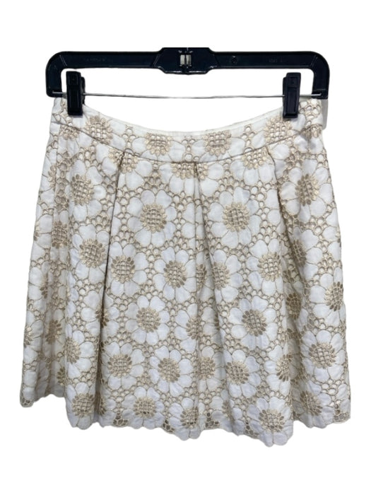 Lilly Pulitzer Size 2 White & Gold Cotton Pleated Floral Lace Skirt White & Gold / 2