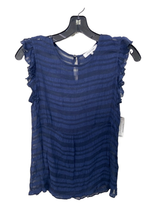 Frame Size Small Navy Cupro Blend Sheer Stripe Cap Sleeve Top Navy / Small