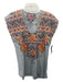 Johnny Was Size Small Gray & multi Cotton Embroidered Flowers U Neck Top Gray & multi / Small