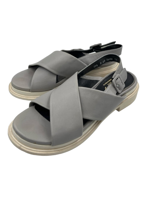 Robert Clergerie Shoe Size 39.5 White & Gray Leather Upper Criss Cross Sandals White & Gray / 39.5