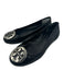Tory Burch Shoe Size 6 Black & Silver Leather Logo Emblem Round Toe Flats Black & Silver / 6