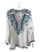 Johnny Was Size Small White, Blue, Black Cotton Long Sleeve Quarter Button Top White, Blue, Black / Small