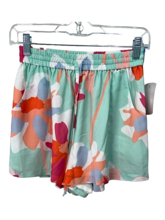 Crosby Size S Green & Multi Elastic Waist Floral Drawstring Pockets Shorts Green & Multi / S