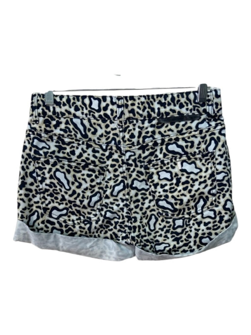 Stella McCartney Size 25 Blue Black Beige Cotton Denim Cheetah Cuff Shorts Blue Black Beige / 25