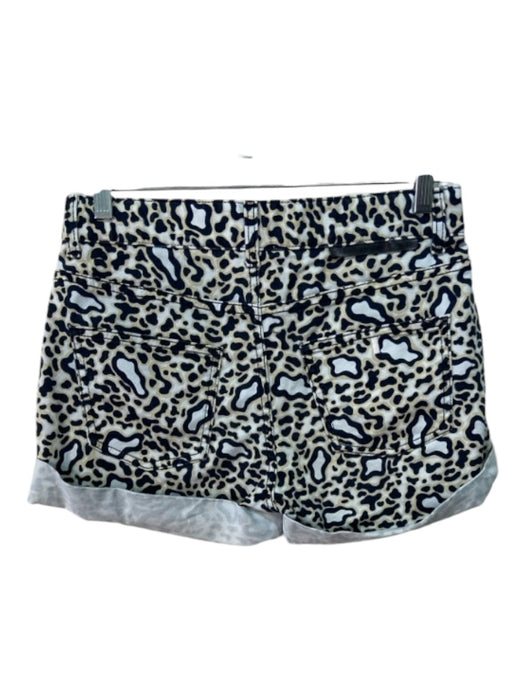 Stella McCartney Size 25 Blue Black Beige Cotton Denim Cheetah Cuff Shorts Blue Black Beige / 25