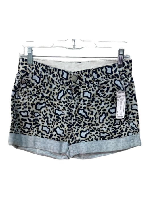 Stella McCartney Size 25 Blue Black Beige Cotton Denim Cheetah Cuff Shorts Blue Black Beige / 25