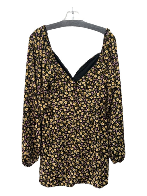 Lelis Size M Black Yellow Pink Polyester Off Shoulder Floral Long Sleeve Dress Black Yellow Pink / M