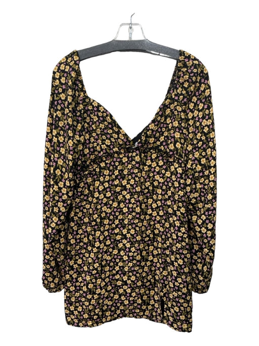 Lelis Size M Black Yellow Pink Polyester Off Shoulder Floral Long Sleeve Dress Black Yellow Pink / M