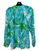 Lilly Pulitzer Size S Blue Green White Silk Smocked 1/2 Button Long Sleeve Top Blue Green White / S