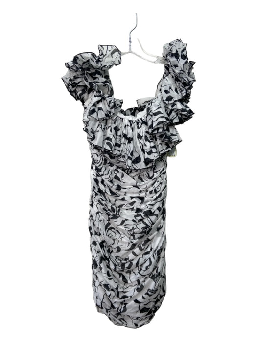 Alexandre Vauthier Size 38 White & Black Cotton Abstract Gathered Dress White & Black / 38