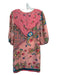 Johnny Was Size XS Pink & Multi Silk Floral Paisley Round Split Neck Shift Dress Pink & Multi / XS