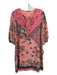 Johnny Was Size XS Pink & Multi Silk Floral Paisley Round Split Neck Shift Dress Pink & Multi / XS