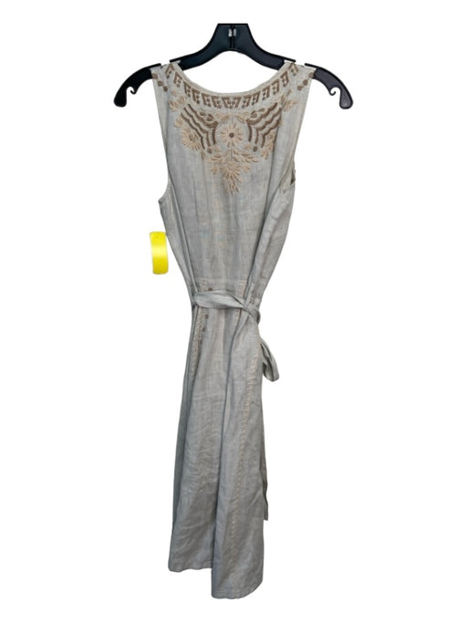 Johnny Was Size XS Gray & White Linen Floral Embroidered Sleeveless Dress Gray & White / XS