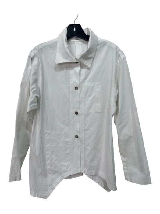 Vitamin Size S White Cotton Collared Button Up Side Pocket Long Sleeve Top White / S