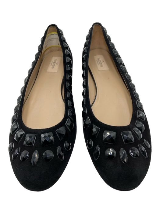 Valentino Shoe Size 39.5 Black Suede Embellished Round Toe closed heel Flats Black / 39.5