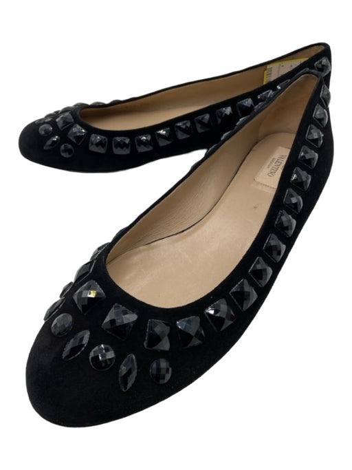 Valentino Shoe Size 39.5 Black Suede Embellished Round Toe closed heel Flats Black / 39.5