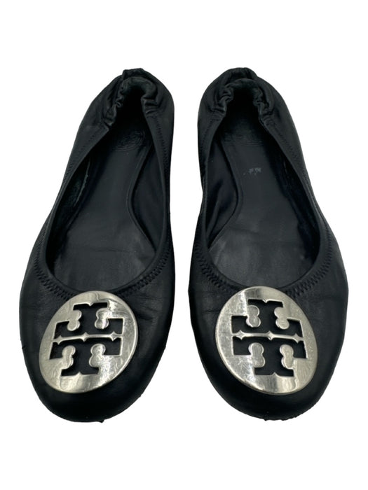 Tory Burch Shoe Size 6.5 Black Leather round toe Elastic Detail Flats Black / 6.5