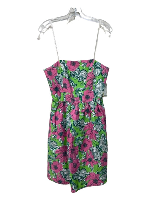 Lilly Pulitzer Size 10 Pink Green White Cotton Floral Strapless Boning Dress Pink Green White / 10