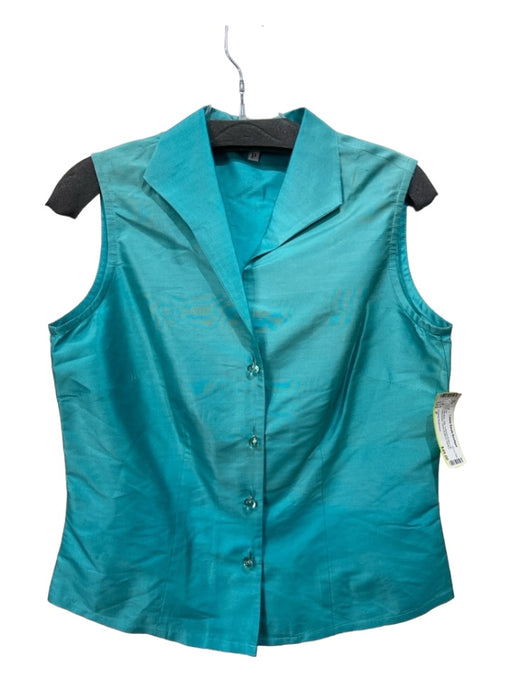 Connie Roberson Size P Teal Blue Silk Collared Button Up Sleeveless Darted Top Teal Blue / P