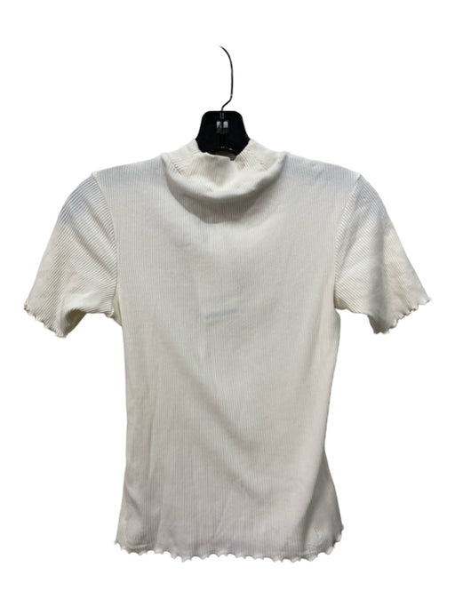 Scotch & Soda Size S White Cotton Blend Mock Neck Short Sleeve Ribbed Top White / S