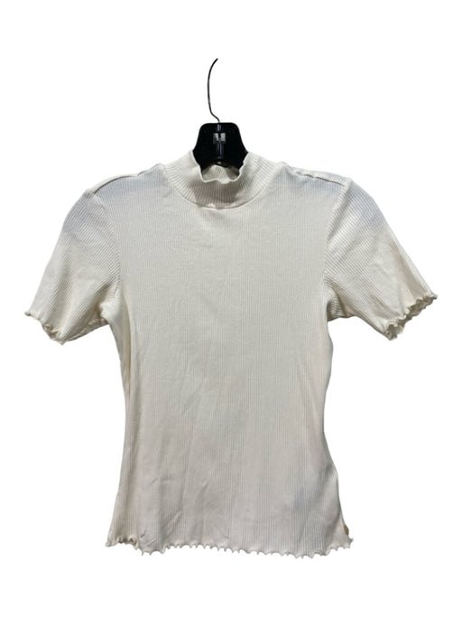 Scotch & Soda Size S White Cotton Blend Mock Neck Short Sleeve Ribbed Top White / S