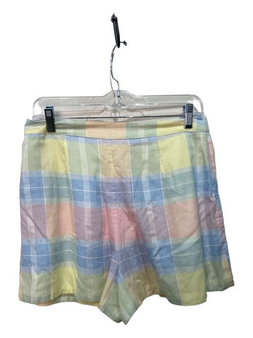 Lovers + Friends Size Medium White & Multi Viscose Box Pleats Plaid Shorts White & Multi / Medium