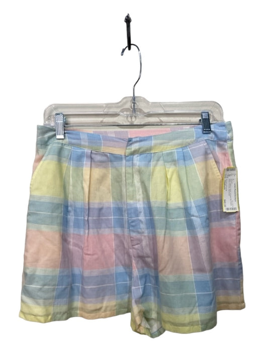 Lovers + Friends Size Medium White & Multi Viscose Box Pleats Plaid Shorts White & Multi / Medium