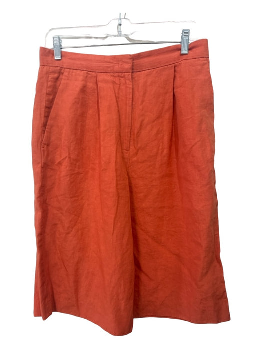 COS Size 8 Orange Linen High Rise Pleated Knee Length Shorts Orange / 8