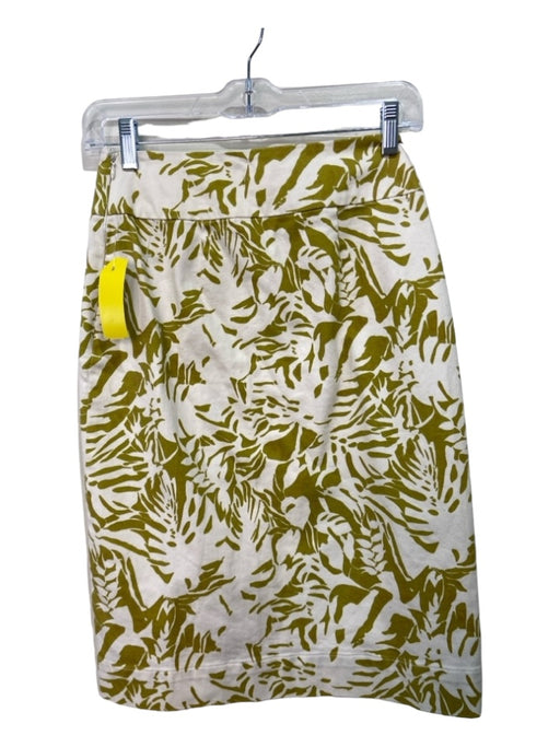 Maeve Size 0 White & Chartreuse Cotton Blend High Rise Leaves Pencil Skirt White & Chartreuse / 0