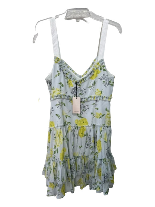 Cinq a Sept Size 12 White, Yellow, Green Print Silk Sleeveless Floral Dress White, Yellow, Green Print / 12