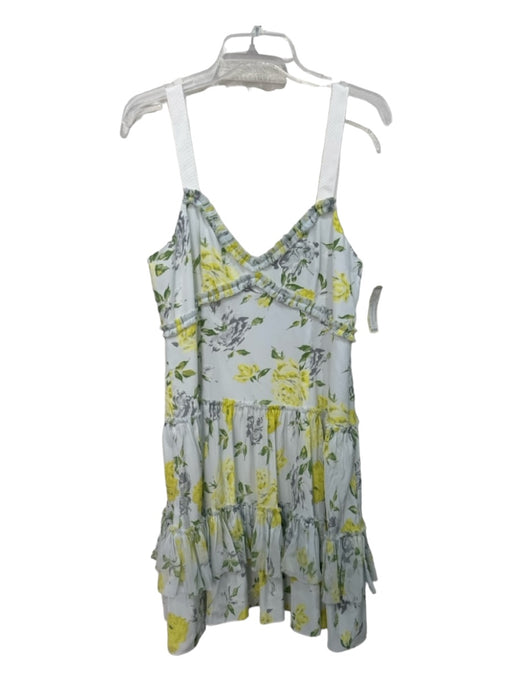 Cinq a Sept Size 12 White, Yellow, Green Print Silk Sleeveless Floral Dress White, Yellow, Green Print / 12