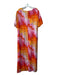 Vilagallo Size 50 Pink, Red, Orange Silk Short Sleeve Abstract Print Maxi Dress Pink, Red, Orange / 50