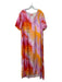 Vilagallo Size 50 Pink, Red, Orange Silk Short Sleeve Abstract Print Maxi Dress Pink, Red, Orange / 50