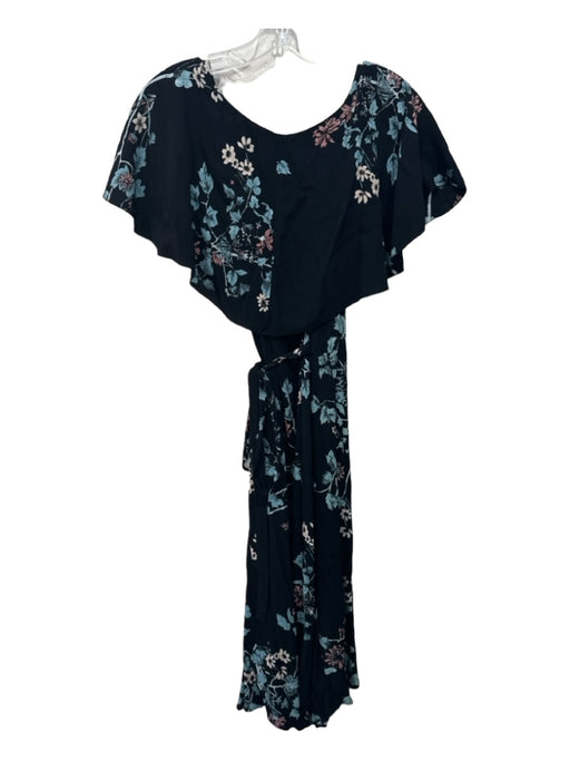 Cleobella Size XS Black, Blue, Pink Viscose Flutter Sleeves Floral Wrap Dress Black, Blue, Pink / XS