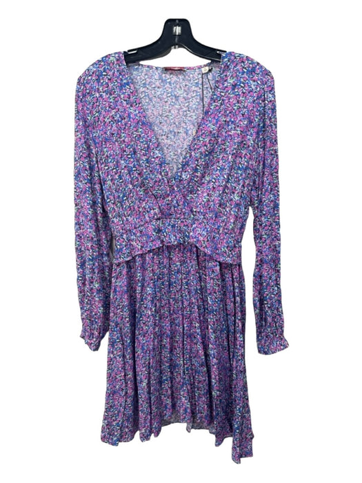 Scotch & Soda Size 36 Purple, Pink, Blue Viscose Long Sleeve Floral Ruffle Dress Purple, Pink, Blue / 36