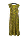 RANNA GILL Size Small Yellow, Brown, Green Rayon Ruffle Cap Sleeve Floral Dress Yellow, Brown, Green / Small