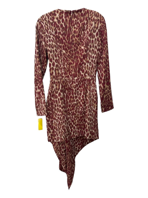 Rasario Size 38 Beige, Brown, Red Polyester Long Sleeve Leopard Pleated Dress Beige, Brown, Red / 38