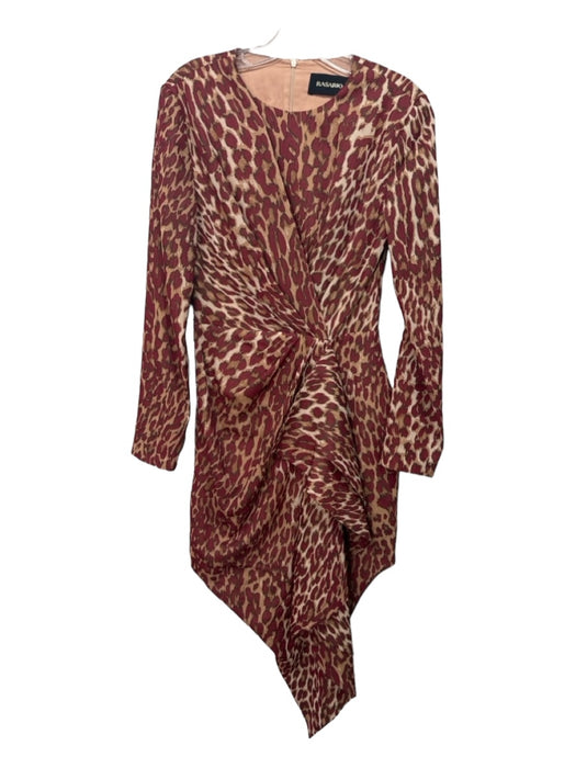 Rasario Size 38 Beige, Brown, Red Polyester Long Sleeve Leopard Pleated Dress Beige, Brown, Red / 38