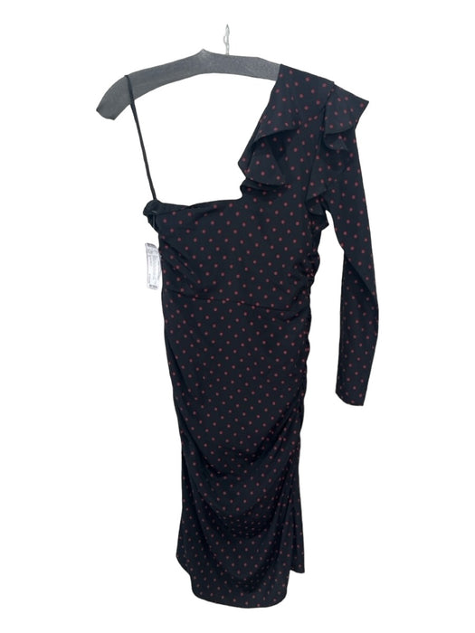 Veronica Beard Size 2 Black & Red Silk Polka Dots One Shoulder Long Sleeve Dress Black & Red / 2